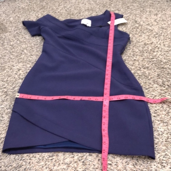NWT Cinq A Sept Coralisa Dress Size 4 Navy Blue Asymmetrical Sleeve Bodycon Mini - Picture 10 of 11